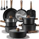 CAROTE 24Pcs Nonstick Kitchen Cookware Sets, Non stick Pots and Pans set, Induction Cookware Set Black