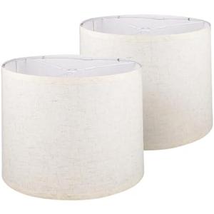 Lamp Shades Set of 2, Drum Lamp Shades for Table Lamps 11.6" Top x 12.6" Bottom x 9.8" High (Spider Fitter), Natural Linen Medium Lampshades for Floor Lamps Bedside Lamps, Beige