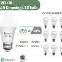 evelor 6 Pack LED Light Bulbs,60 Watt Equivalent Daylight 5000K,A19 | Dimmable,Efficient 9W,800 Lumens White E26 Base LED Bulbs,15000 Hours,Ideal for Bedroom Living Study Room