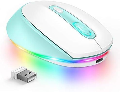 seenda Wireless Mouse, Rechargeable Light Up Mouse for Laptop, Small Cordless Mice with Quiet Click LED Rainbow Lights for PC Computer Kids Chromebook Windows Mac,Mint Green