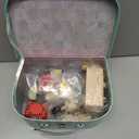 Dollhouse Kitchen Furniture Suitcase Set for Kids, 2 Flexible Dolls/Dining Tble/Kitchenware/Tableware/Refrigerator/Bread, Pretend Play Dollhouse Accessories Christmas Birthday Gift for Girls Ages 3+