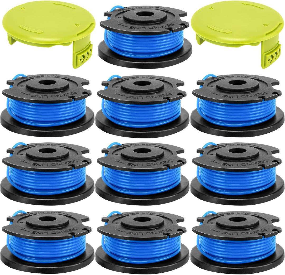 Replacement Spool for Greenworks Weed Eater String, 0.065"-16ft Line for Greenworks Weed Wacker String, Auto-Feed Spool Single Line Cordless Trimmers (10 Spool+2 Cap)
