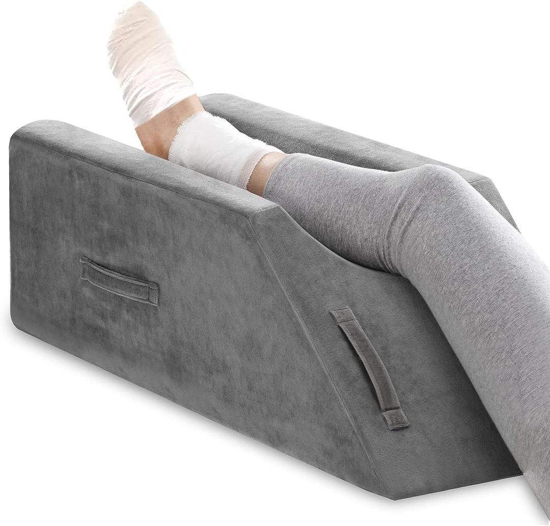 UBBCARE Leg Elevation Pillow for Leg/Knee Surgery Recovery, Memory Foam Leg Pillow with Velvet Washable Cover, Small Grey (Small Grey(25.5"9.4"7.5"))