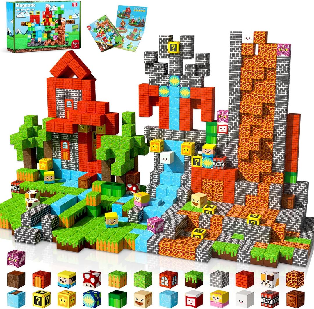 Magnetic Blocks - 150 PCS Build Adventure Game Castle - Magnetic Toys for Montessori Toddler Christmas Birthday Gifts - STEM Sensory Toys for 3 4 5 6 7 8 9 10 Year Old Boys & Girls