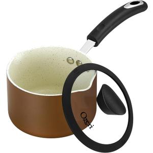 The All-In-One Stone Saucepan and Cooking Pot by Ozeri - 100% APEO, GenX, PFBS, PFOS, PFOA, NMP and NEP-Free German-Made Coating (1.6 Quarts, Coconut Brown)