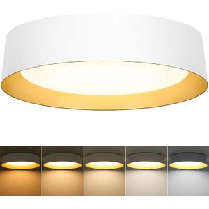 BrightHome 16in Flush Mount LED Ceiling Light, 30W(300W Equiv) 3000LM, 5CCT 2700K 3000K 4000K 5000K 6000K, Dimmable Modern Flush Mount Light for Bedroom, Bathroom, Hallway, White and Gold, 16inch-1pack