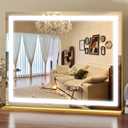 ROLOVE Gold Vanity Mirror with Lights 23x18 Inch, 3-Color Dimmable LED & Touch Control - Large Makeup Mirror for Dressing Room (Wall/Tabletop Mount)