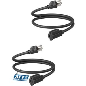 DEWENWILS Extension Cord 3ft Christmas, 14/3 SJTW Weatherproof Power Cable for Indoor Outdoor Use, 3 Prong Heavy Duty Power Cord, NEMA 5-15P to NEMA 5-15R, Black, ETL Listed, 2 Pack