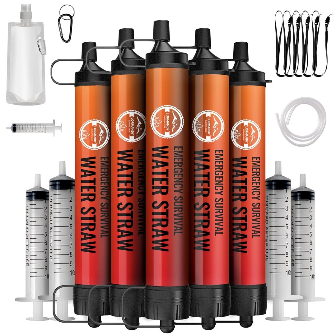 Straw Water Filter 5 Pack Outdoor Camping & Hiking Survival Gear Kit for Family Use, Ultra-Light Personal Filter Straws for Backpacking, Travel, Bug-Out Bags and Emergency Preparedness