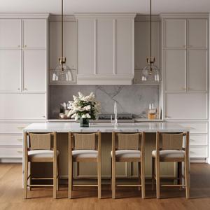 Nathan James Elodia Boho Counter Height Bar Stool with Back, Woven Seagrass Backrest and Solid Wood Frame, Light Brownm Set Of 4