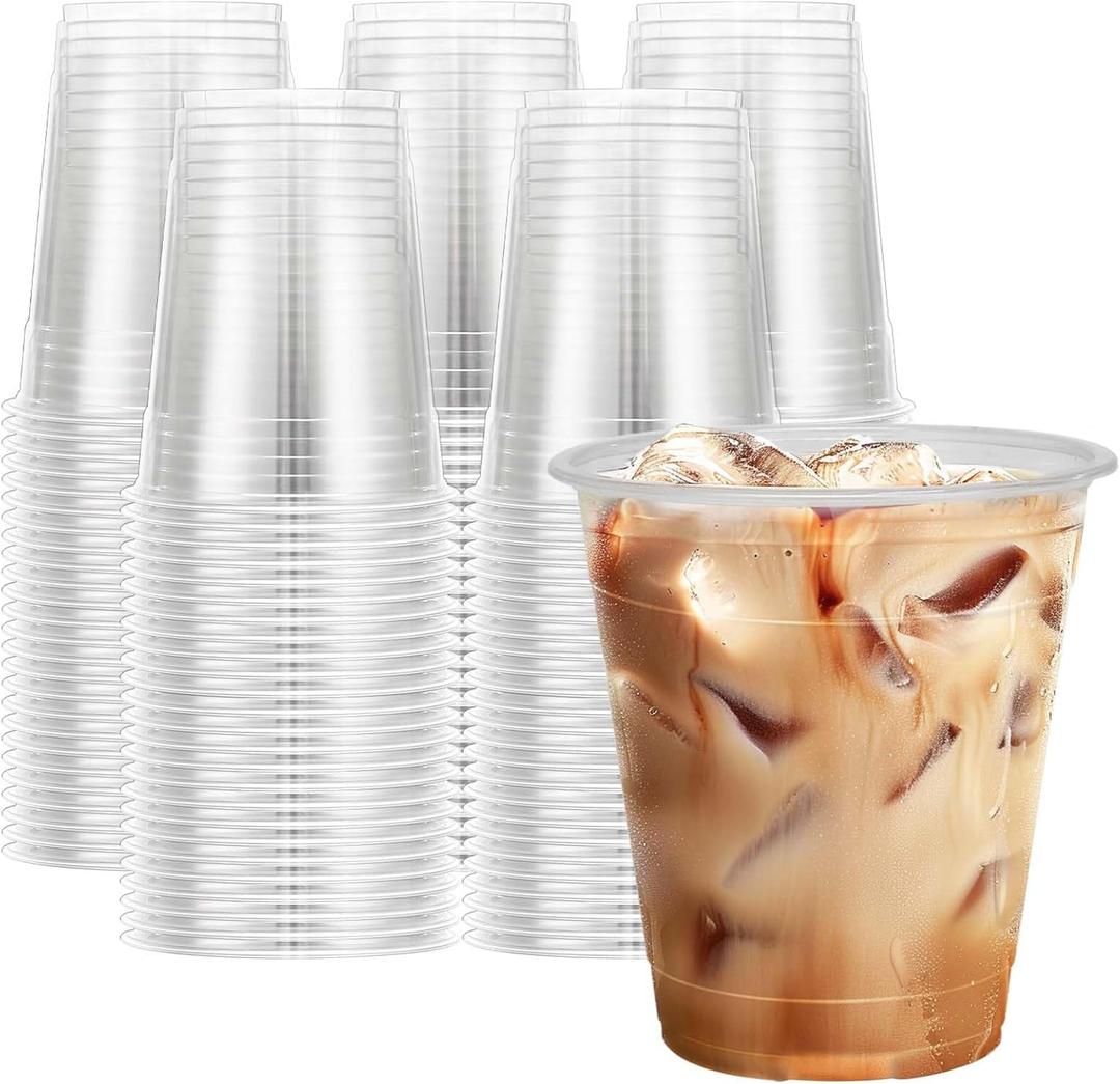 Clawsoff 12 oz Clear Plastic Cups, 300 Count Disposable Coffee Cups No Lids, 12 Ounce Cold Plastic Party Cup Bulk, PET Clear Cup for Iced Coffee, Smoothie, Cold Beverage