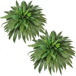Artificial Ferns for Outdoors & Indoors, 2 Packs Fake Ferns Artificial Plants Large, 48in Lifelike Faux Boston Fern with 88 Fronds Ideal for Planter Porch Home Garden Business Decor, Potted or Hanging