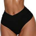GORGLITTER Women's Cut Out Cheeky Bikini Bottom High Waisted Cut Thong Swimsuits Bathing Suit Bottoms Beach Swim Wear Black Small
