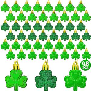 48 PCS St Patricks Day Decorations, Shamrocks Shaped Ornaments for Tree, 3 Styles Good Luck Clover Hanging Baubles, Shamrocks Decorations for St Patricks Day Accessories Home Decor Supplies