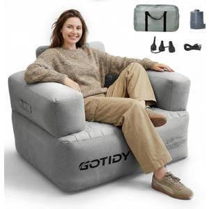 Inflatable Couch, Camping Couch with Detachable Built-in Pump, Inflatable Sofa with Breathable, Puncture-Resistant Fabric Texture Cover, Camping, Beach, Backyard Party, B-Arm Chair