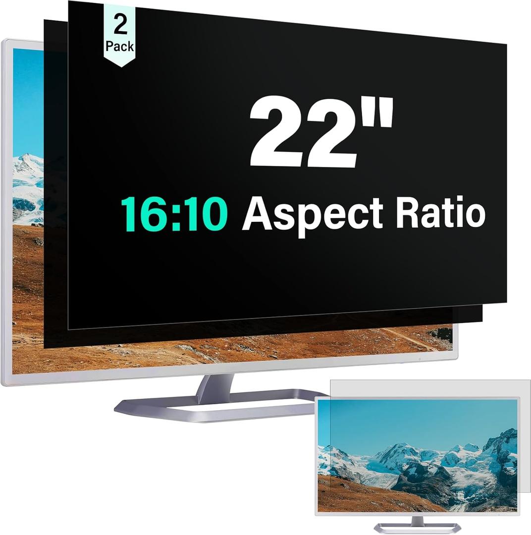 [2 Pack] 22 Inch Computer Privacy Screen for 16:10 Aspect Ratio Widescreen Monitor, Eye Protection Anti Glare Blue Light Computer Monitor Privacy Filter, Removable 22 in Protector Film
