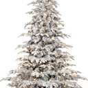 Puleo International 7.5ft Pre-Lit Flocked Aspen Fir Christmas Tree with 700 Clear Lights, 1319 Realistic Dense Snow Flocked Branch Tips, Easy Setup Artificial Trees with Sturdy Metal Stand
