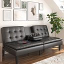 Mainstays Memory Foam 71.5" Futon With Cupholder And Usb, Black Faux Leather