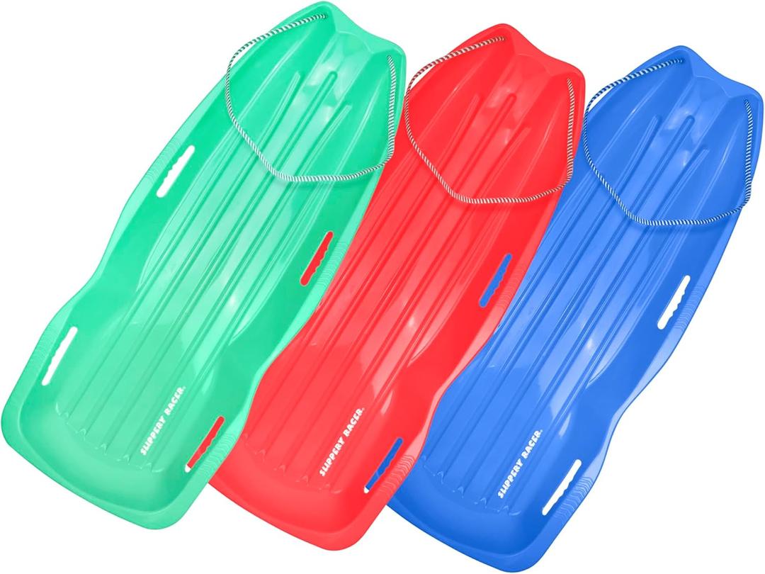 Slippery Racer Downhill Xtreme Flexible Adults and Kids Plastic Toboggan Snow Sled for up to 2 Riders with Pull Rope and Handles (3 PACK)