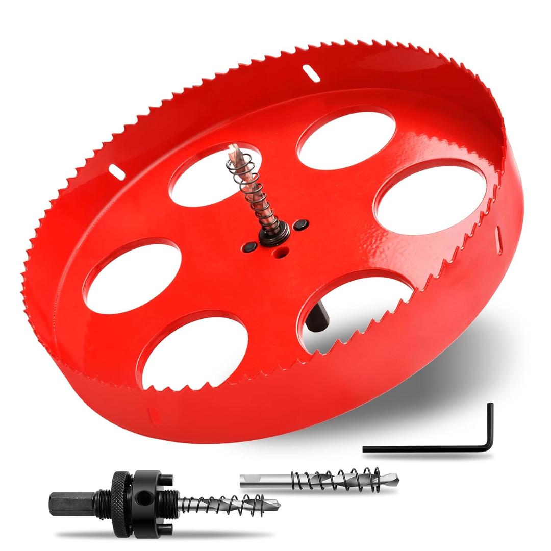 10" 254mm Hole Saws with Heavy Duty Arbor HSS Bi-Metal Hole Cutter Drill Bit for Wood Cornhole Boards Plastic Drywall Metal Fiberboard(Red)