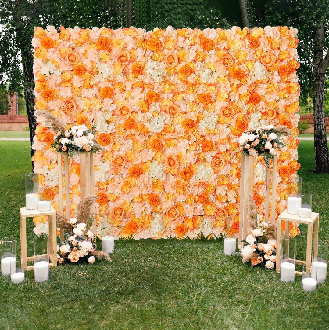 Orange Floral Wall Panel for Wedding Backdrop - 5ftx3.74ft Artificial Flower Backdrop - Fake Wall for Party Decor Birthday Party Stage Photoshoot Background 6 Packs