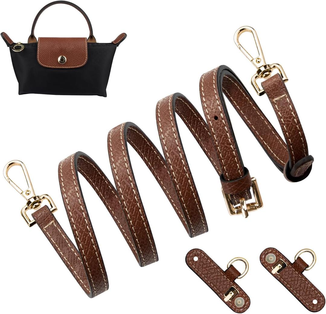 SOPROM Crossbody Strap for Longchamp Mini Bag, Strap Kit for Long Champ Le Pliage(Width:11mm,Color:Brown&Gold)