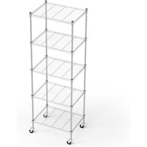 Garage Shelving with Wheels, 5 Tier Shelving Unit and Adjustable Feet, 865 lb High Capacity Rolling Storage Shelf for Kitchen, Office, Dining Room, Garage(23.6"x 17.7"x 72"), Chrome