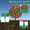 25" Artificial Boxwood Topiary Ball Trees with Rose Pink Flowers, Set of 2 UV Resistant No Fade Outdoor Faux Plants with Ground Spike, Fake Shrubs for Garden, Patio, Porch, Yard, Indoor Decor