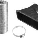 Air Intake Duct, Front Bumper Car Square Brake Air Duct with Extendable Flexible Hose and Hose Band Plastic Aluminum Black, 1 Set