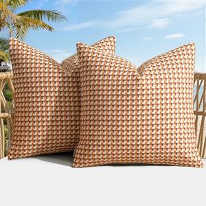 MIULEE Pack of 2 Outdoor Throw Pillow Covers Decorative Farmhouse Square Waterproof Pillows for Tent Patio Garden Balcony Sofa, 18x18 Inch Burnt Orange