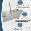 Sand Fleas Rake, Stainless Steel Sand Sifter, Detachable 47 Inches Long Handle, Collapsible Shark Tooth Sifter for Beach, Sand Crab Catcher with Foldable Pail.