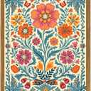 Framed Vintage Mexican Floral Canvas Wall Art, Colorful Folk Flower Wall Decor Pictures, Boho Botanical Painting Prints Rustic Home Decor for Living Room Bedroom 16x24 inch