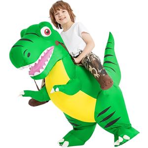 COMIN Inflatable Dinosaur Costume Kids Halloween Blow up Costumes Boys Girls Funny Riding T Rex Air Green Costume Party (7-10YRS)