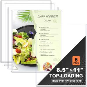 Ndsox 5 Pack 8.5" x 11" Rigid Print Protectors Clear Hard Plastic Sheet Protectors Top Loading for Birth Certificates, Documents, Posters, Photos, Meuns, Heavy Duty No-Hole Plastic Document Sleeves