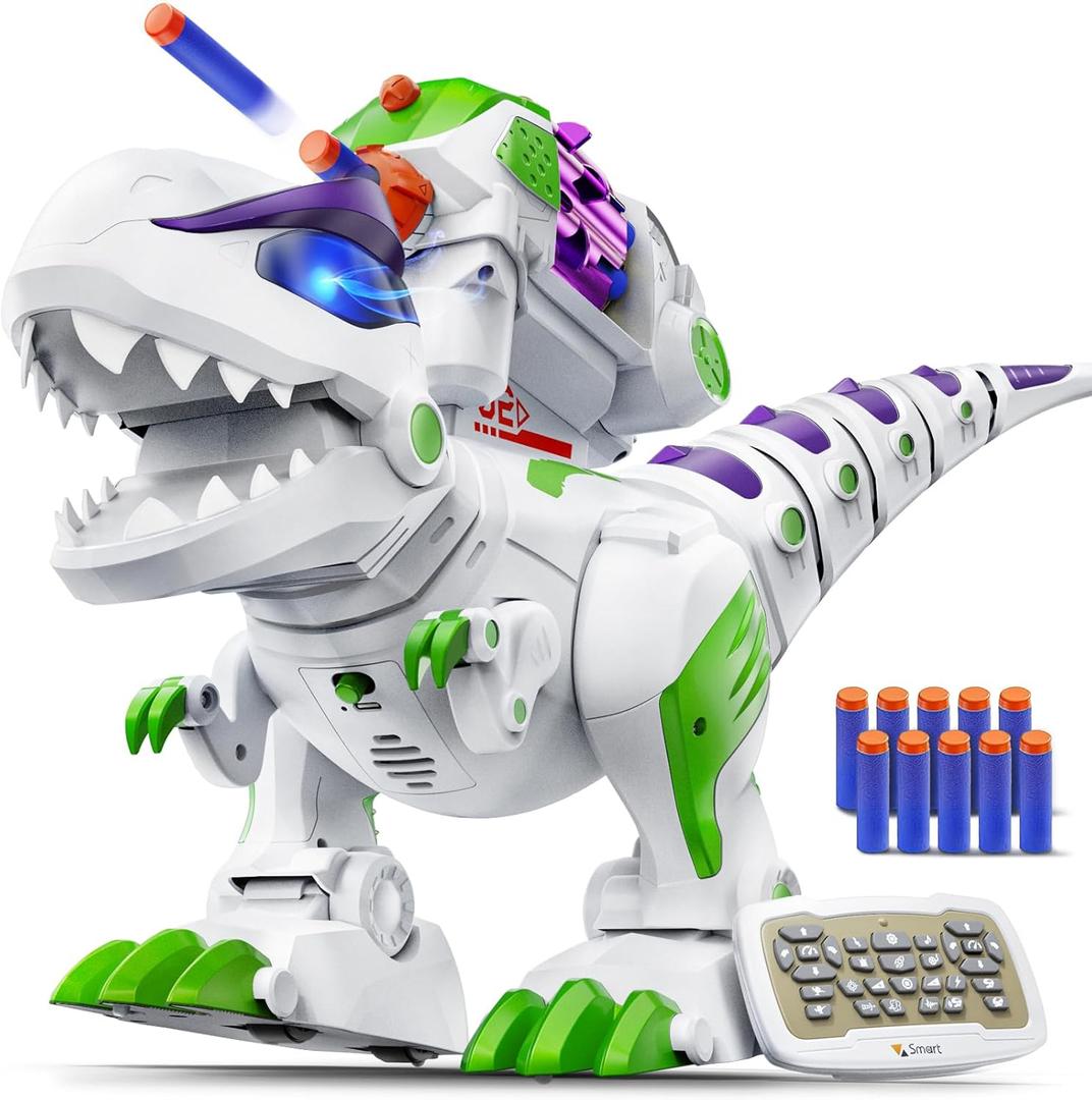 Ruko 8809 Dinosaur Toys for Kids, Large Rechargeable Remote Control T-Rex Toys, with Programmable, Walking, Roaring, LED Eyes and Shooting, Interactive Gifts for Boys & Girls Age 3 4 5 6 7 8, Green