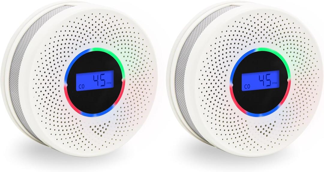 10-Year Battery Smoke and Carbon Monoxide Detector, 2-in-1 Smoke CO Alarm with Digital Display, Reliable Fire and CO Alarm for Home, Bedroom, Kitchen (2 Pack)