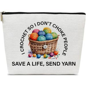 Funny Crochet Gifts Makeup Bag, Gifts for People Who Like Knitters, Knitting Present for Women, I Crochet so I Don't Choke People Cosmetic Bag for Purse