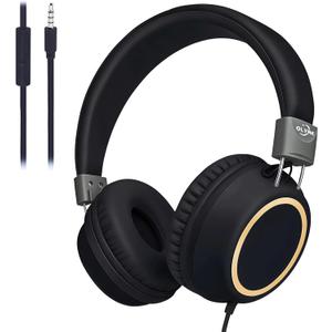 Olyre Kids Foldable Headphones, Toddler Headphones with Cord for School Plane Travel, Lightweight Stereo Wired Children Earphones with HD Mic for Boys Girls for Computer Cellphone Tablet - Black