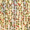 BLEUM CADE 12Pcs 98.4Ft Flower Garland Artificial Rose Vines with 98.4Ft String Lights, Cute Fake Hanging Flower Vines Floral Garland Decorations for Wedding Party Wall Room Decor Aesthetic