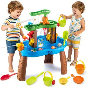 VROGTIK Water Table for Toddlers 3-5, Kids Sand Water Table with Fishing Game Set, Sensory Play Table Toys for Outdoor Pool Beach Backyard Summer Birthday Gift for Boys Outside Toys for Toddler