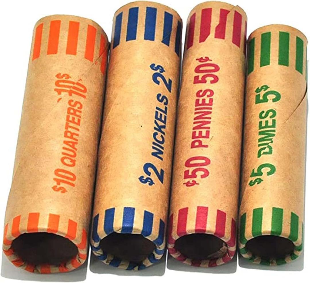 L LIKED 256 Assorted Preformed Coin Wrappers Rolls - Quarters, Pennies, Nickels and Dimes (256Assorted)