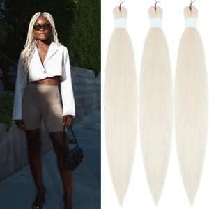 Platinum Blonde White Braiding Hair Prestretched Gyal Ghana Braiding Hair Braid in Hair (26 Inch(Packs of 3))