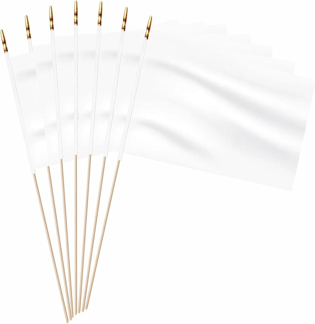 20 Pack White Mini Wood Stick Sublimation Flag Set,5x8 Inch Solid Color Blank Hand Held Small Miniature Plain Flags for DIY Graffiti,School,Kids Birthday,Grand Opening Decorations