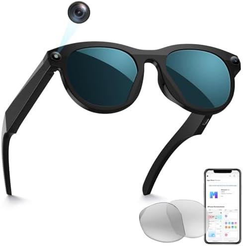 Hadrsion Smart Glasses with Camera,Bluetooth AI Sunglasses,Translation/Voice Control/Music Play for Travel, Conferences & Vlogging Unisex（Black）