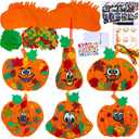 Winlyn 30 Sets Fall Halloween Pumpkin Decorations DIY Pumpkin Craft Kits Foam Pumpkin Shapes 8" W and Smile Fall Leaves Glitter Leaves Pumpkin Decorating Stickers for Kids Classroom Party Activities
