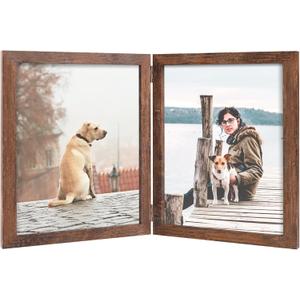 FOREV 8x10 Double Picture Frame Wooden Hinged Photo Frame Definition Glass Stand Vertically on Desktop or Tabletop Rustic Wood
