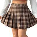 Floerns Women's Plus Size Plaid Print High Waist Mini Skirt Uniform Pleated A Line Skirts (Brown, XL)