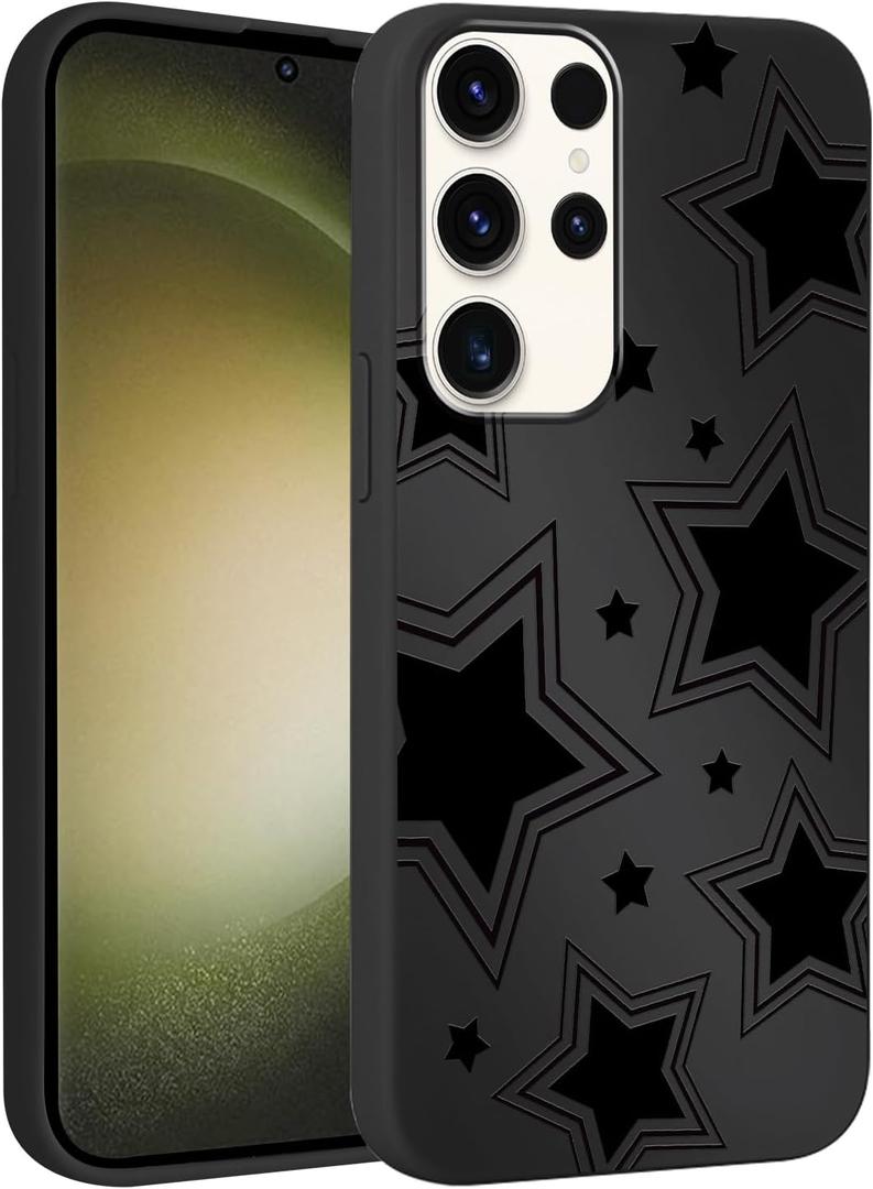 2 x Cute Cool Star Phone Case for Samsung Galaxy S23 Ultra 5G 6.8", Aesthetic Coquette Black Pattern Print Design Case Soft Slim Shockproof TPU Protective Funda Cover for Women Girls