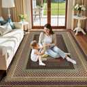 Ileading Faux Braided Large Area Rug 8'x10' Washable Farmhouse, No-Shed Non-Slip Woven Carpet, Pet Friendly Stain Resistant Jute Style Rug for Living Room Dining Bedroom