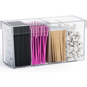 Lash Extension Organizer with Lid, Acrylic Lash Organizer for Lash Techs, Lashes Supplies Container for Vanity with Anti-Slip Pads, Clear Storage Box for Eyelash Tools Makeup Brush Hair Accessories